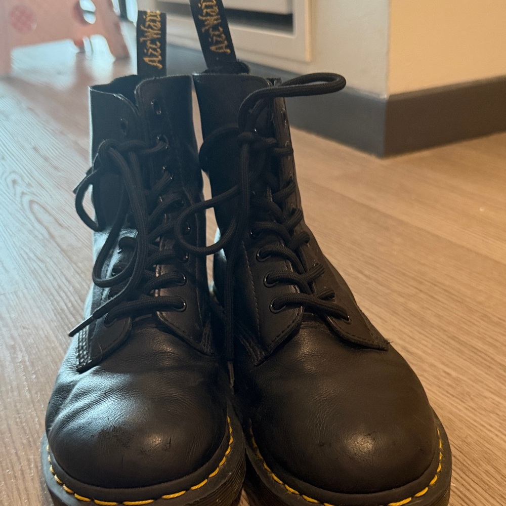 Dr. Martens Black Boots with Yellow Stitching